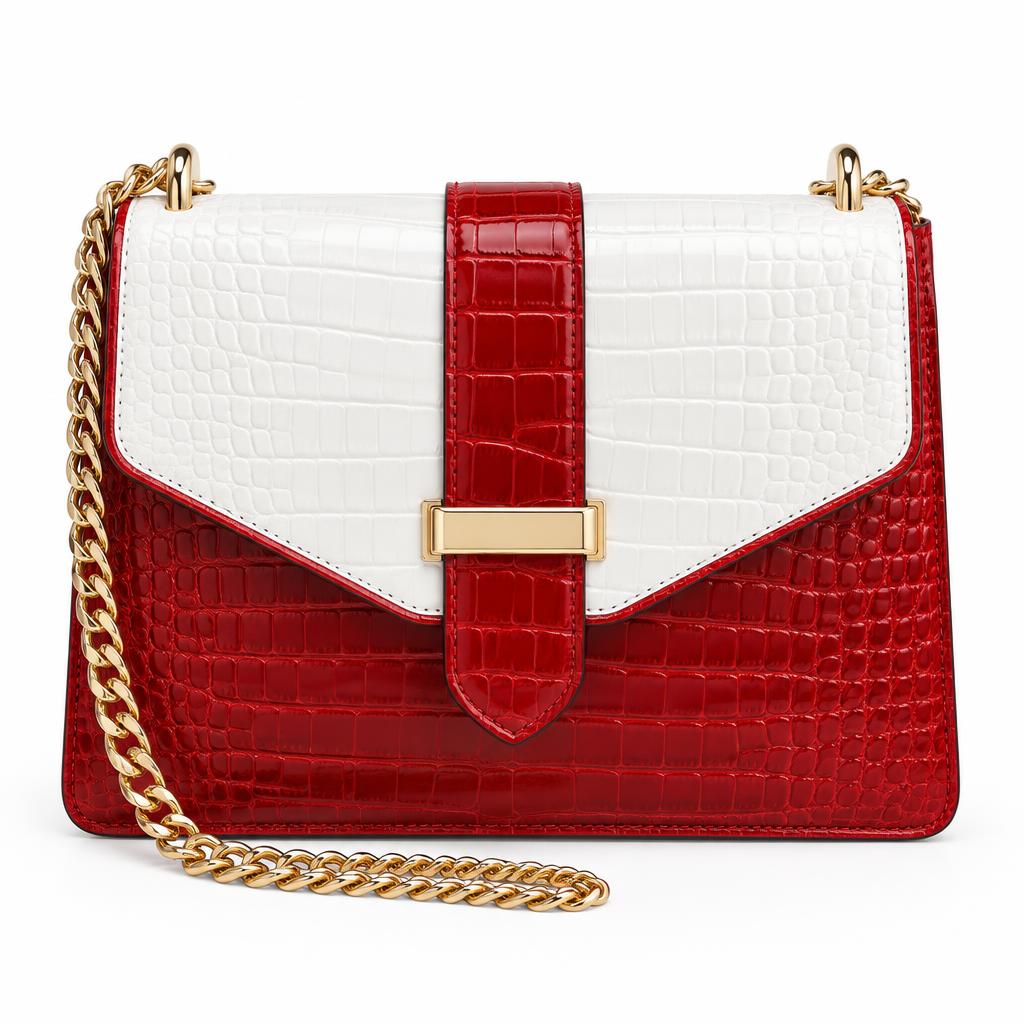 Red & White Croc-Effect Handbag